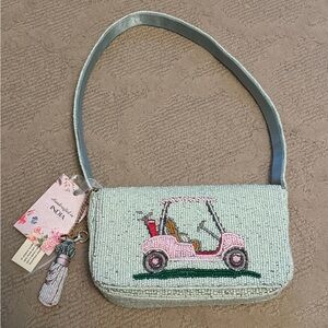 Cute Beaded Pink Golf Cart Crossbody Bag